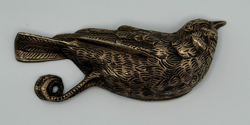 Vintage Mid-Century Polished Cast Brass Bird Paperweight - Plaster Weighted
