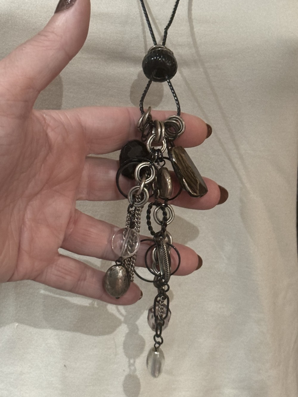 Long Necklace - Black Pewter Black Chain