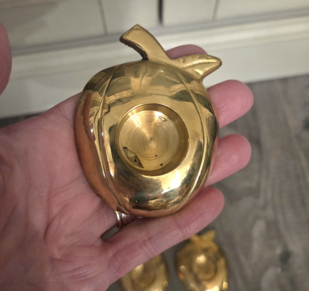 Set of 6 Vtg Brass Apple Candleholders