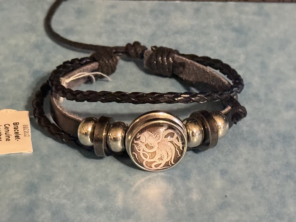 Bracelet-Genuine Leather Black 3 strap Octopus