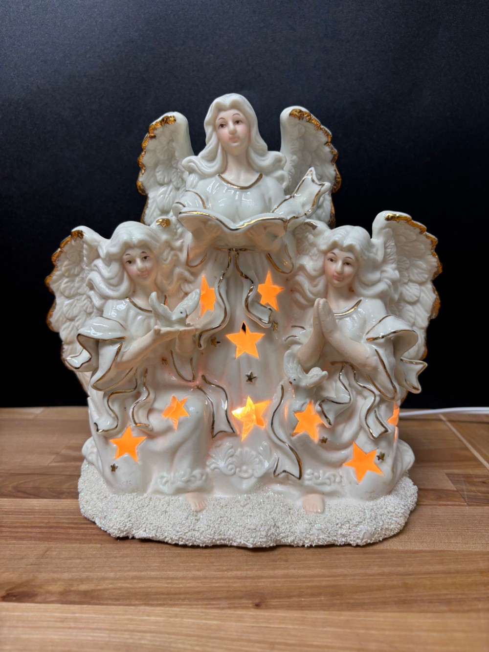 Vintage 3 Angel Christmas Light JCPenney Home Collection Bisque Ceramic