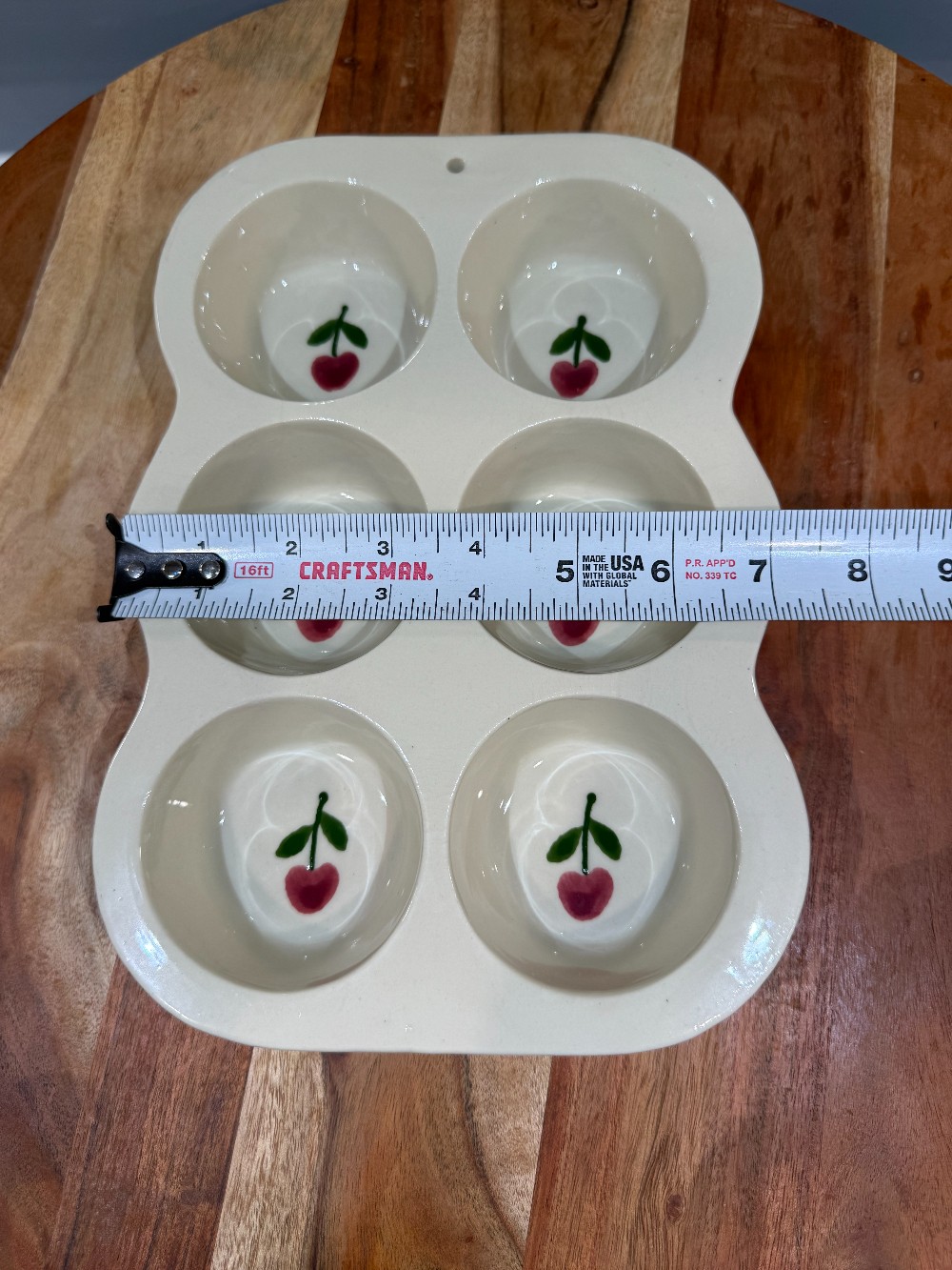 Vtg. Hand-Painted Stoneware Muffin Pan