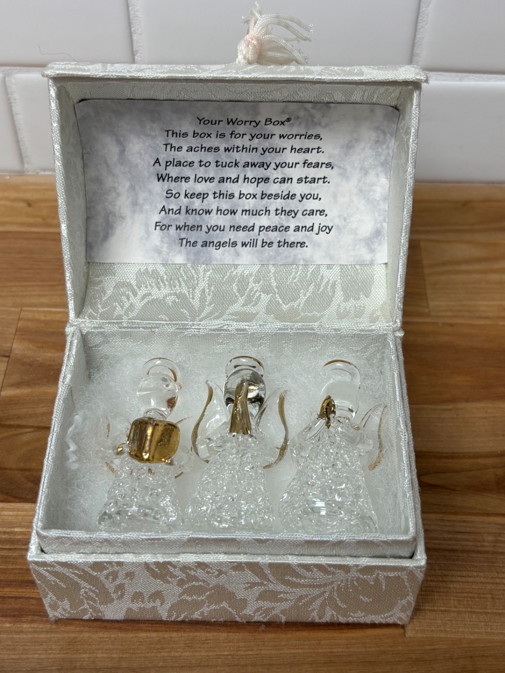 Worry Box Gift Set Vintage Crystal Style Angel Figurines with Poem Gift Box