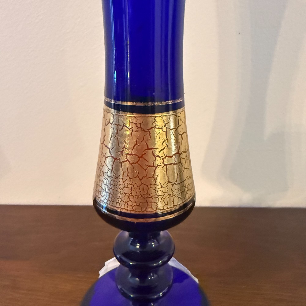 Barth Mann German Cobalt Blue and Crackled Gold Bud Vase, 8