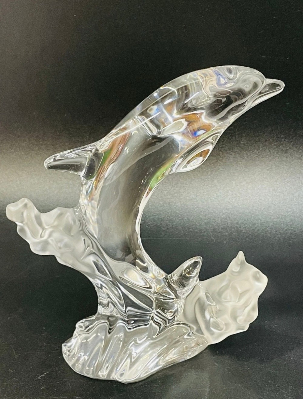 Dolphin Lenox Lead Crystal Leaping Dolphin Figurine Frosted Wave Sculpture 7.5