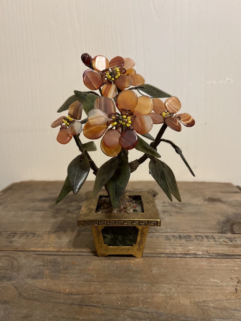 Vtg Carved Gemstone Bonsai Tree