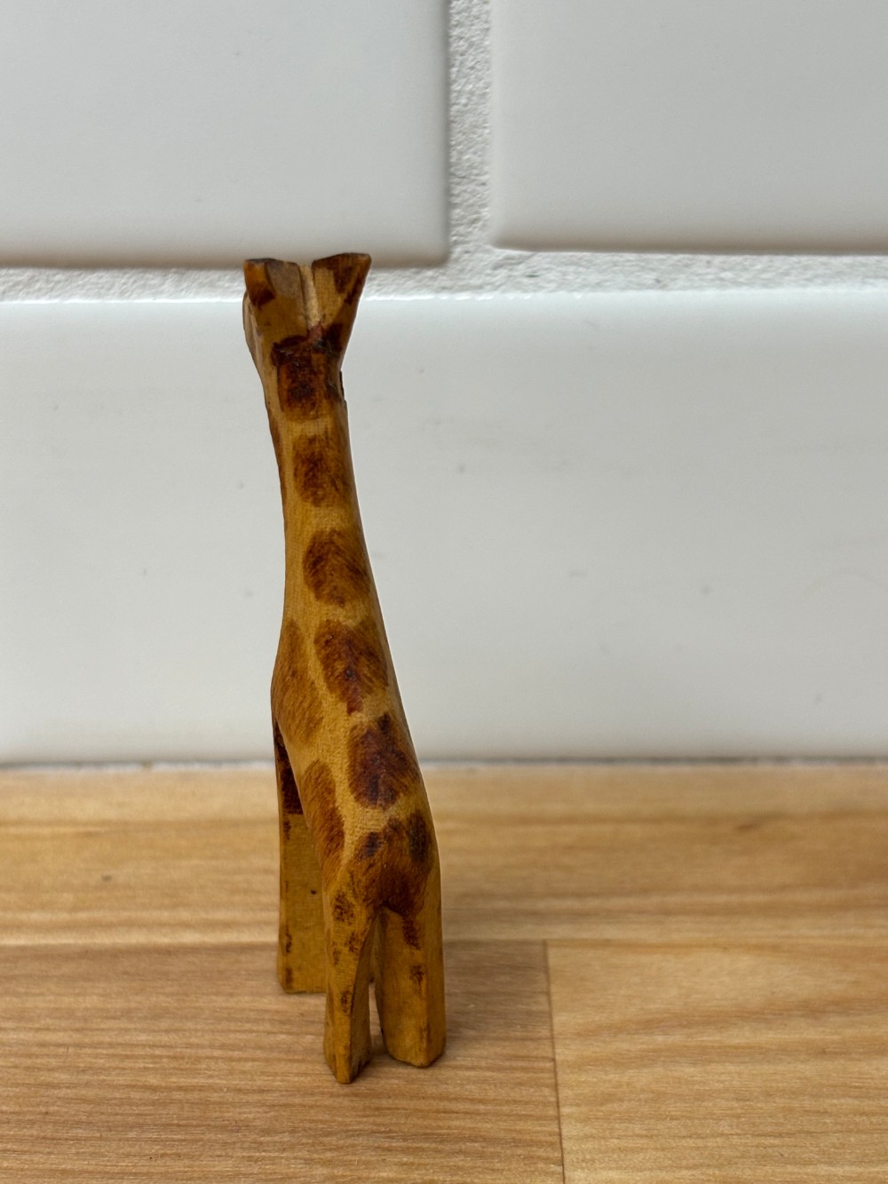 Giraffe Figurine Carved Wood Miniature Safari Animal 2½