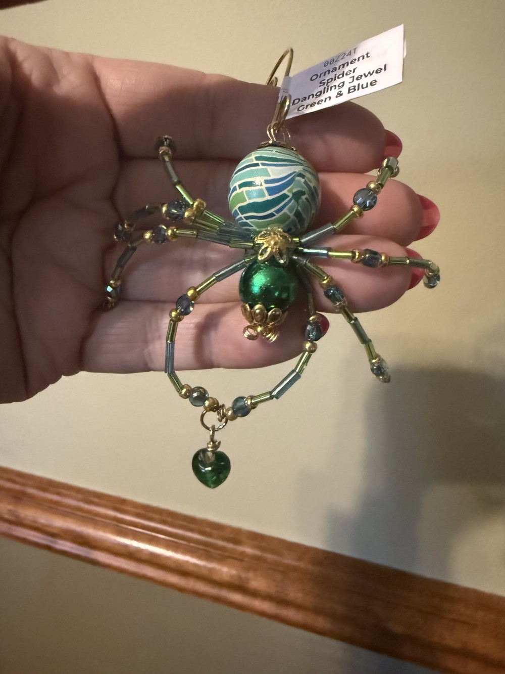 Ornament Spider Dangling Jewel Green & Blue