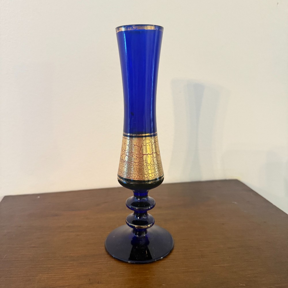 Barth Mann German Cobalt Blue and Crackled Gold Bud Vase, 8