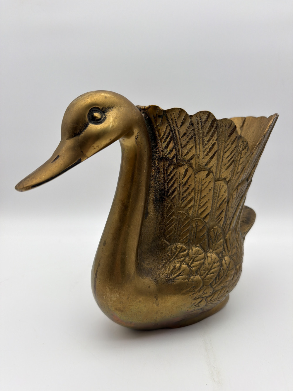 Heavy Vintage Brass Swan Planter