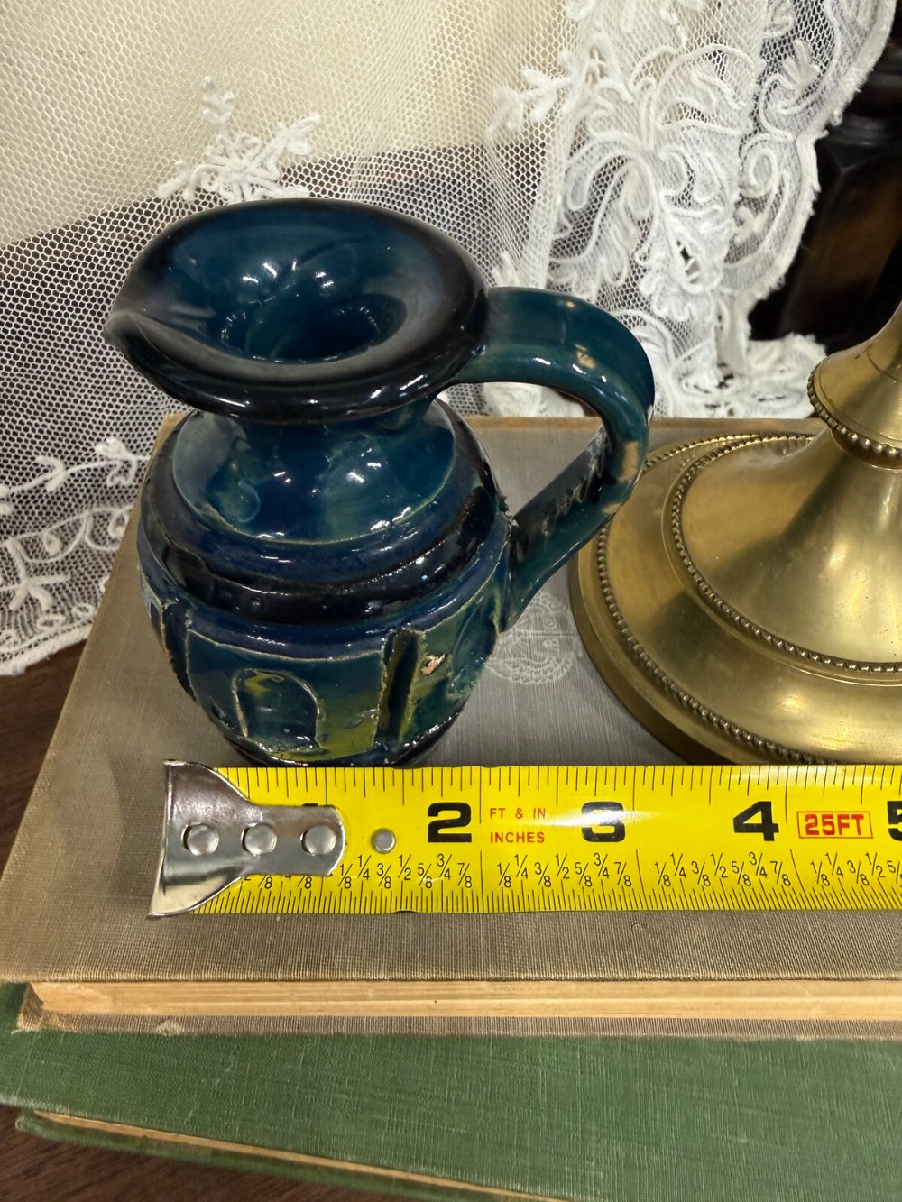 Blue Glazed Pottery Pitcher with Arched Panels