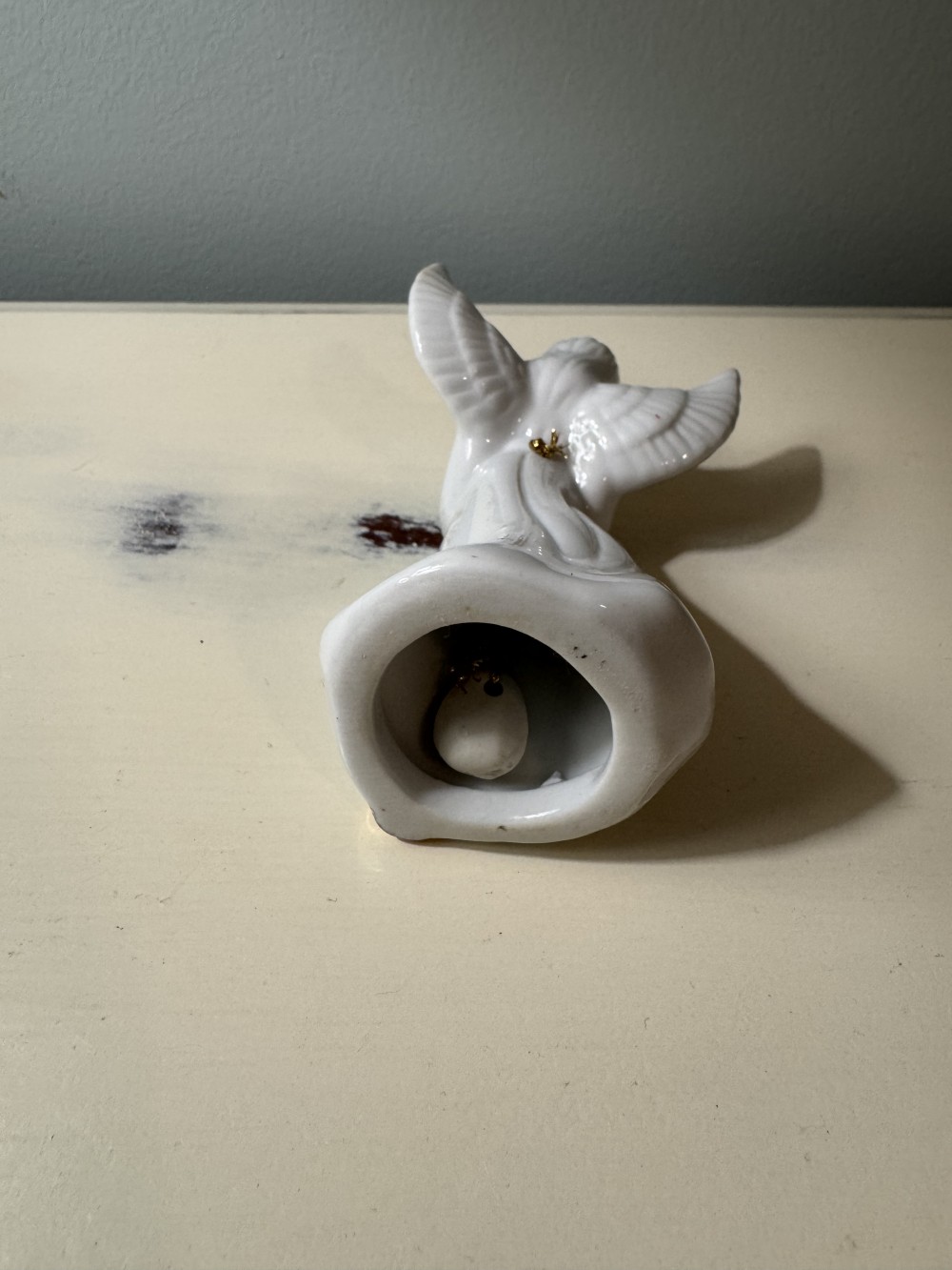 PORCELAIN PRAYING ANGEL BELL, WHITE/GOLD TRIM