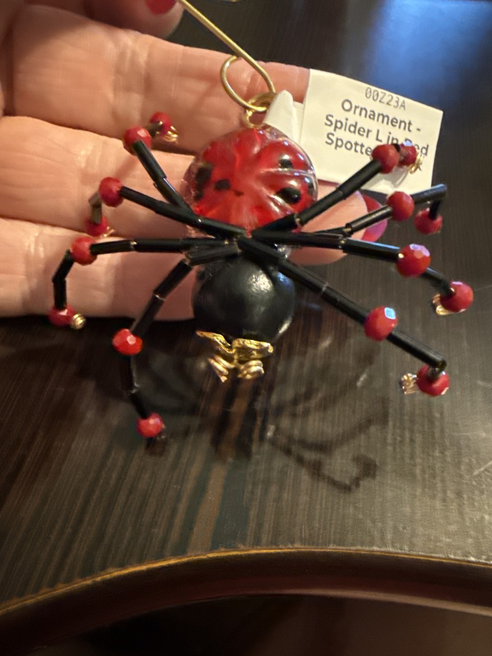 Ornament - Spider L in Red Spotted Black
