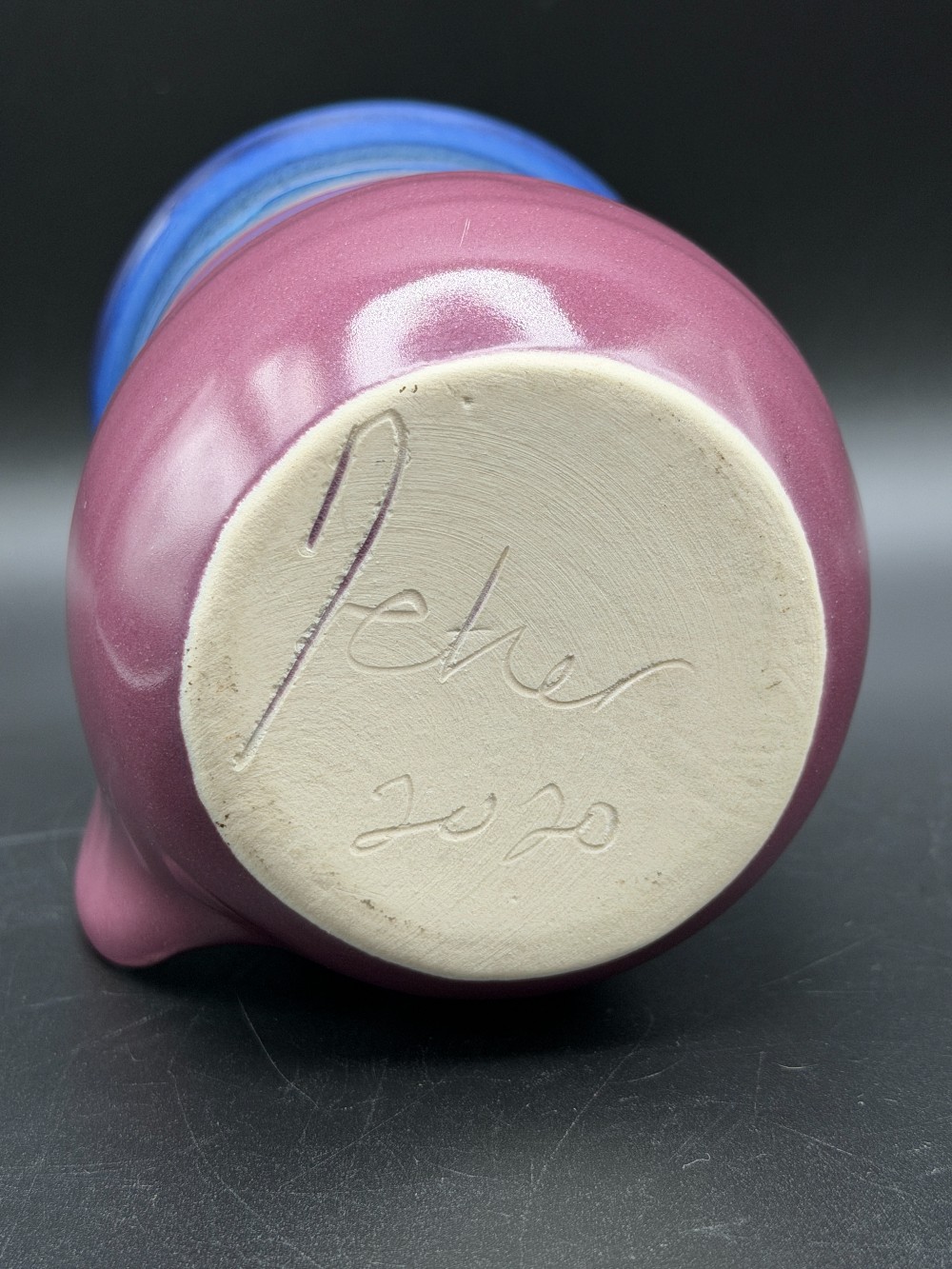 Clay in Motion Handmade Pottery Handwarmer Mug - Purple Passion Glaze (Right Handed)