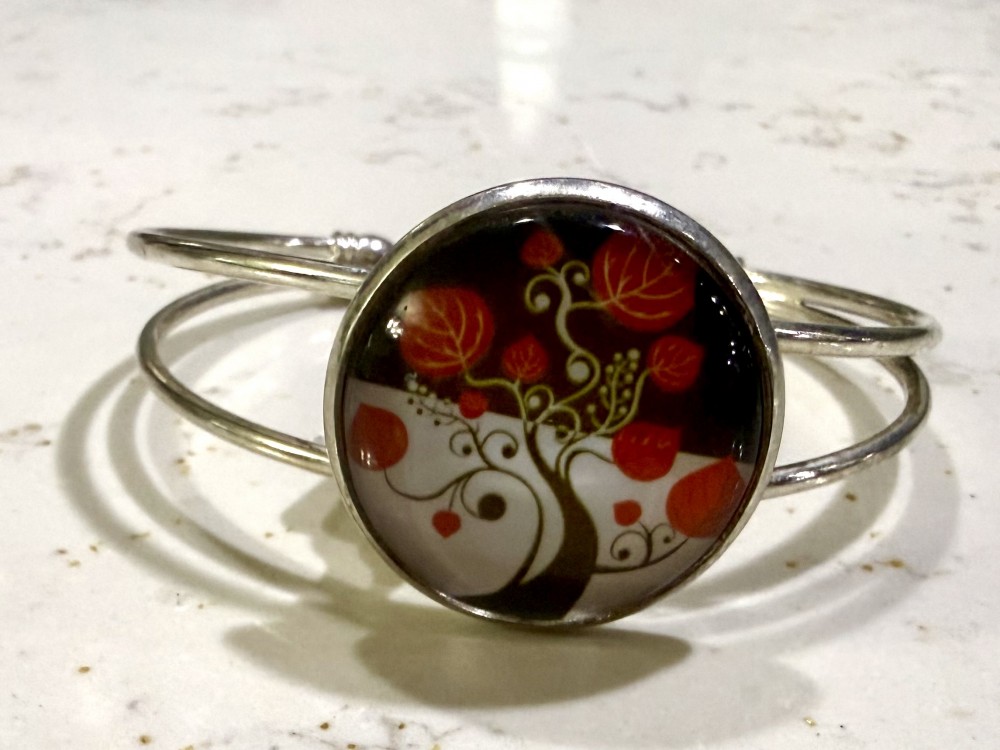 Cuff Bracelet - Tree of Life Brown Red Autum in Silver