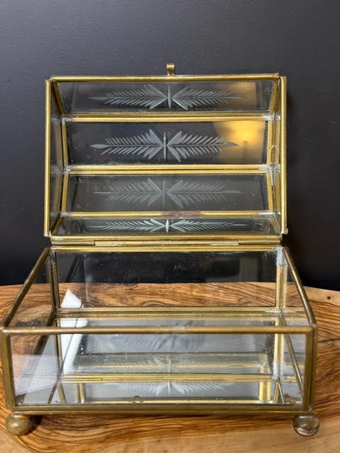Leaded Glass Trinket Box Clear Etched Glass