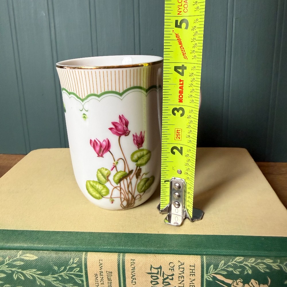 Georges Briard Cyclamen Pattern White Porcelain Mug Gold Trim