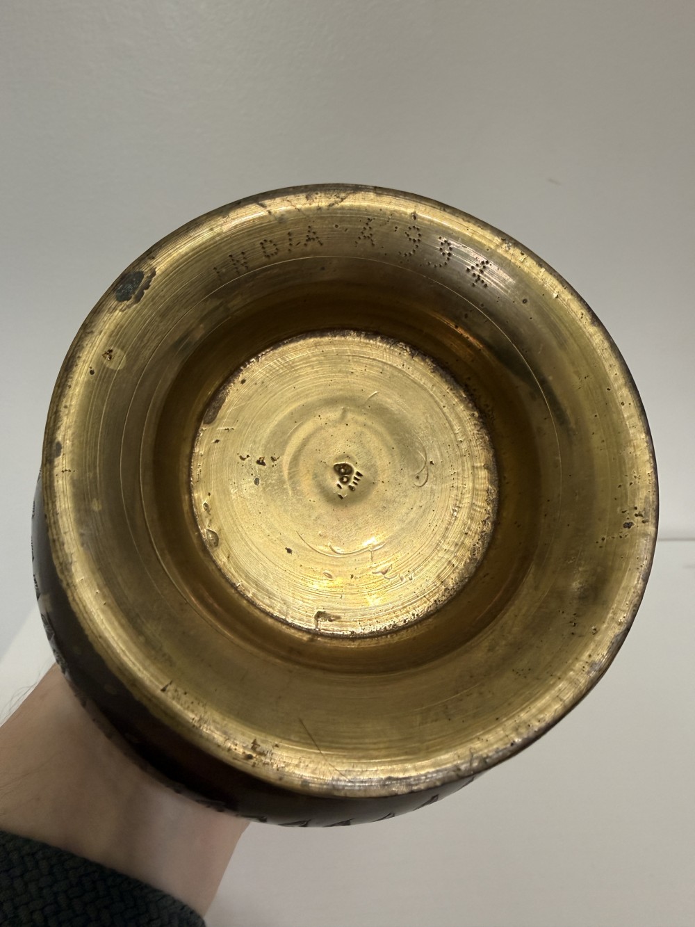 Vintage India engraved brass urn w/ lid