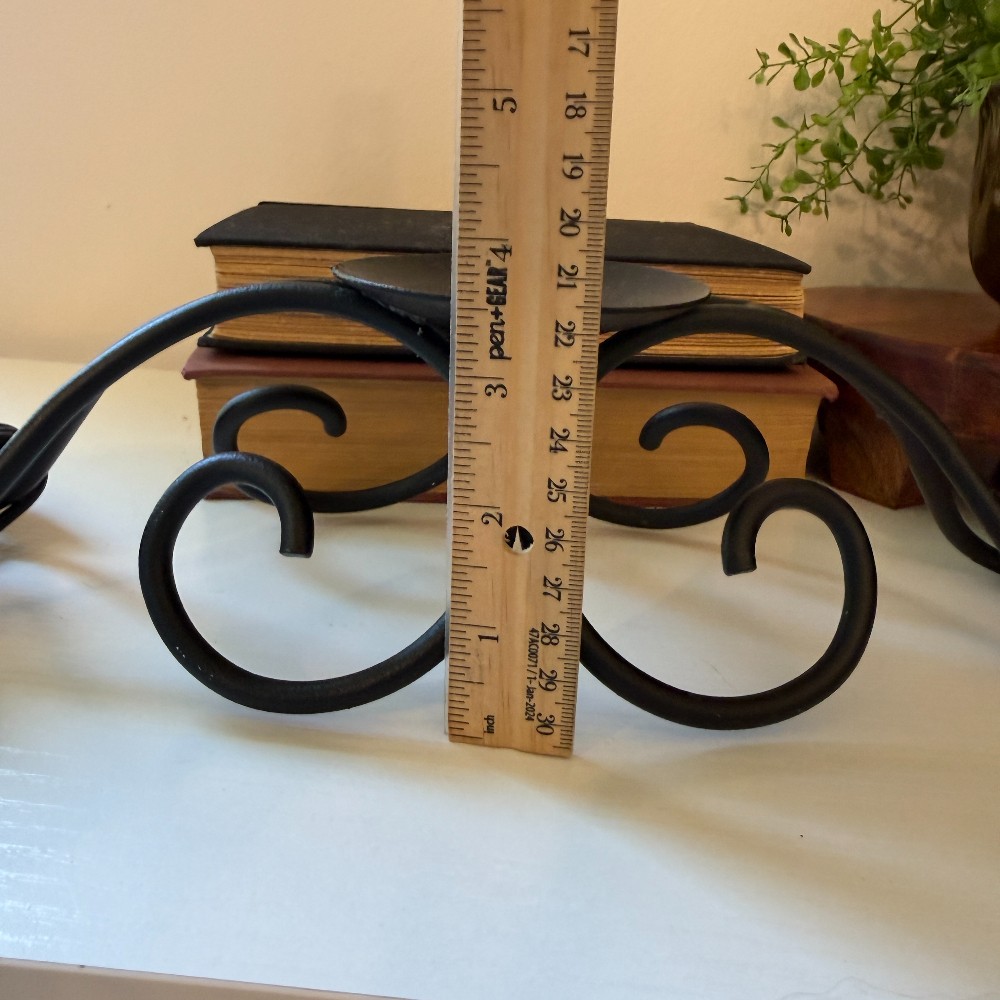 Black Iron Scroll Triple Pillar Candle Holder