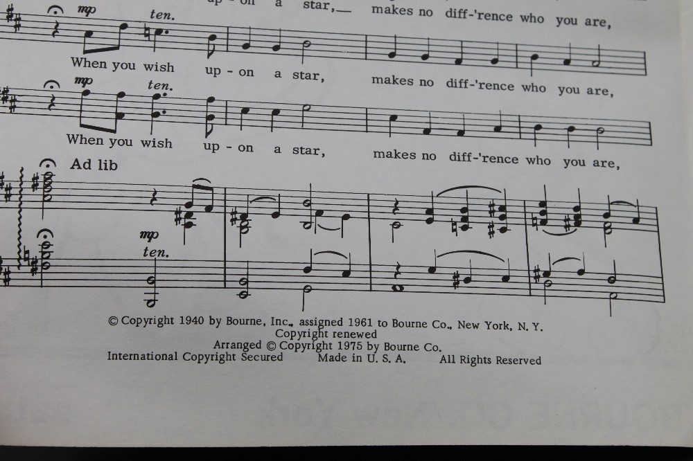 Vtg PINOCCHIO choral sheet music