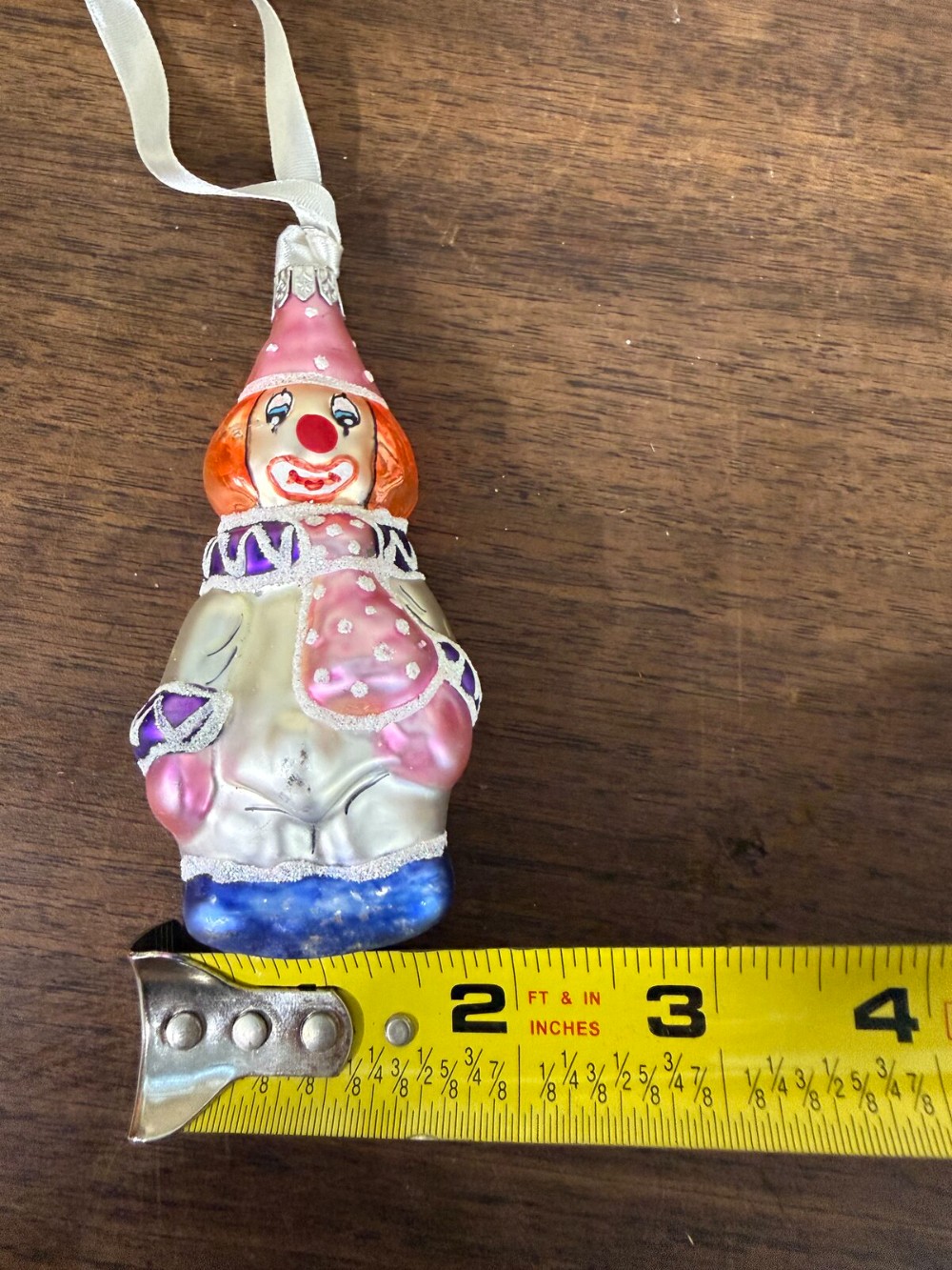 Blown Glass Clown Ornament Pink Hat Silver Body