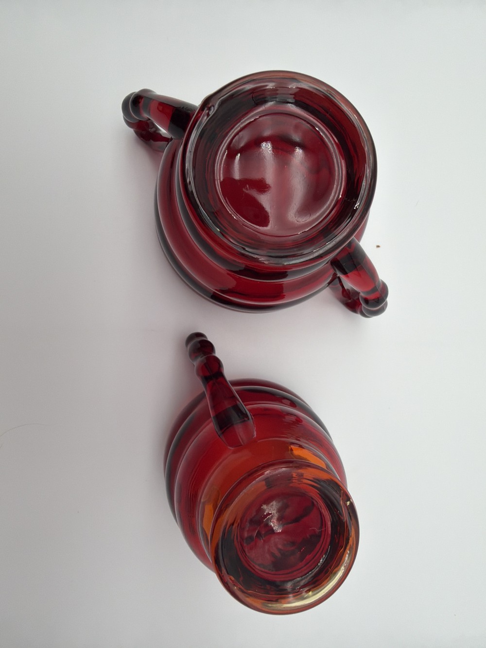 Vtg Red Cream & Sugar w/Cadmium Glow