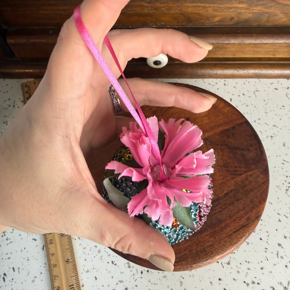 Vintage Handmade Sequin Beaded Push Pin Ornament