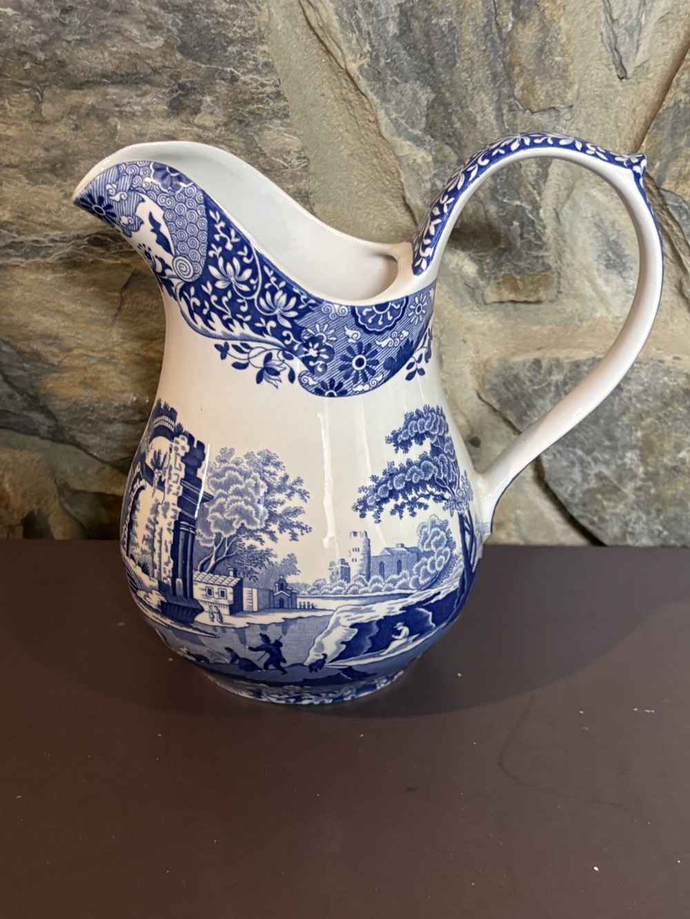 Spode Copeland Italian Blue & White Ceramic Pitcher Round Glossy England