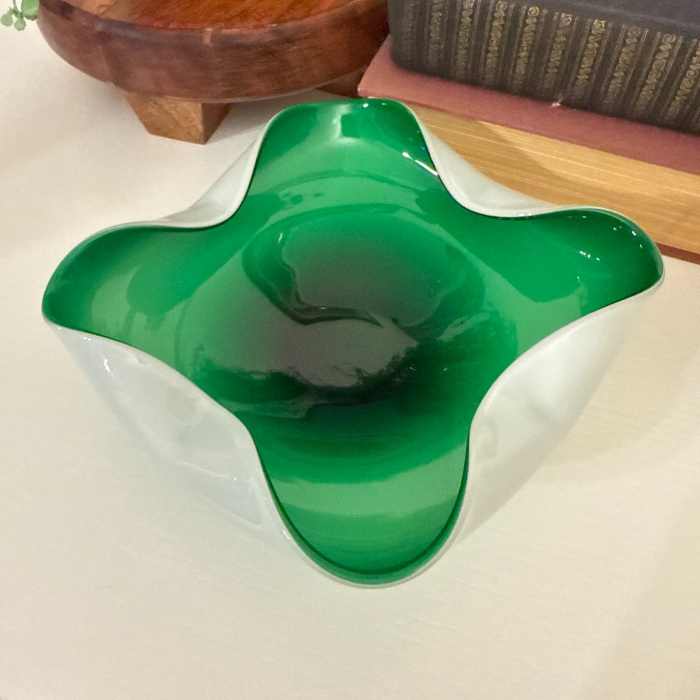 MCM Green & White Cased Glass Bowl, Japan