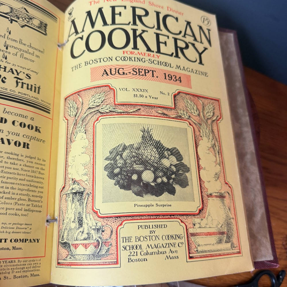 Bound American Cookery Magazine 1933–1935 Burgundy Cloth Kitchen Ephemera - DANA