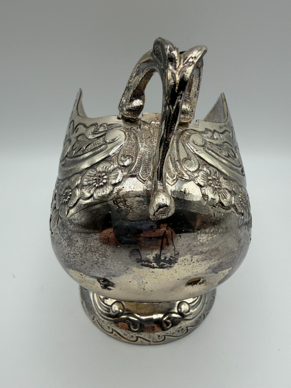 Vintage Floral Repoussé Silverplate Sugar Scuttle
