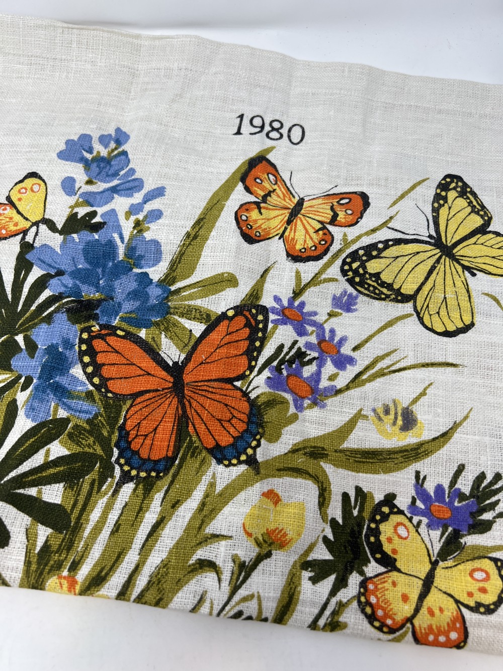 Vtg 1980 Flowers/Butterflies Calendar Towel