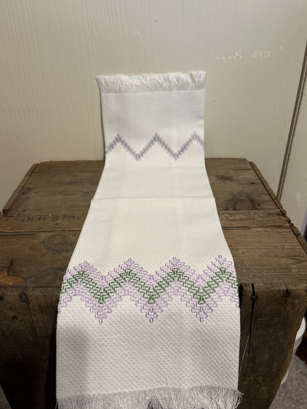 Embroidered Tea Towel - lavender/green