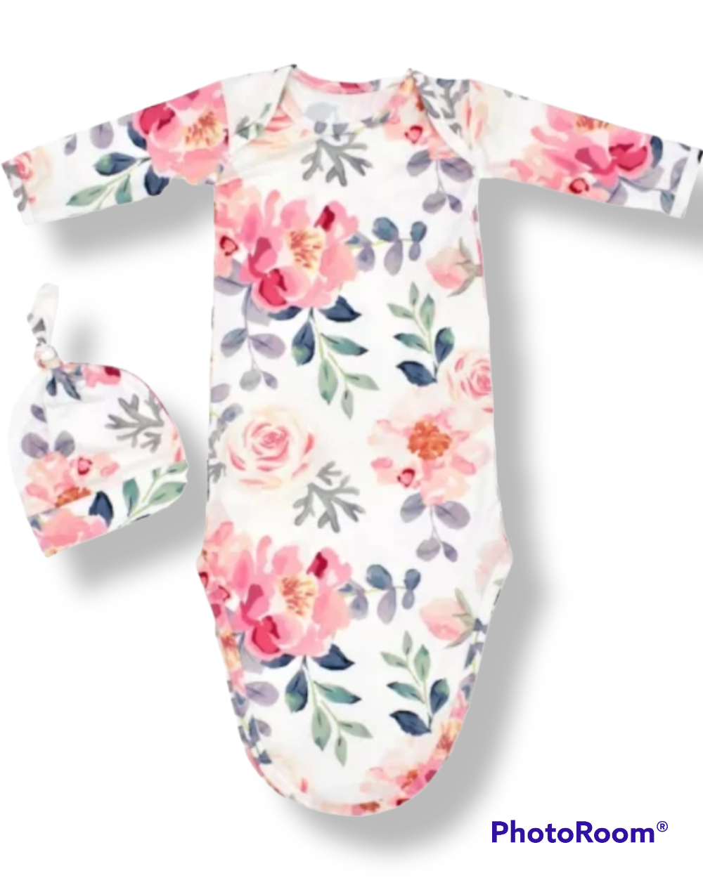 Infant Gown & Hat - Pink Floral - Newborn