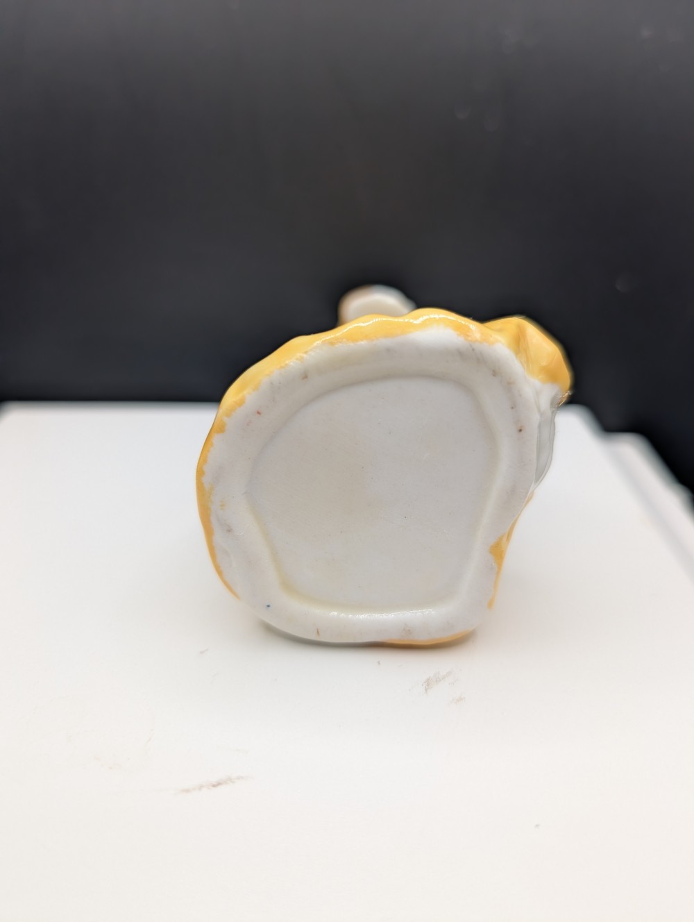 Vtg porcelain yellow dress trinket box