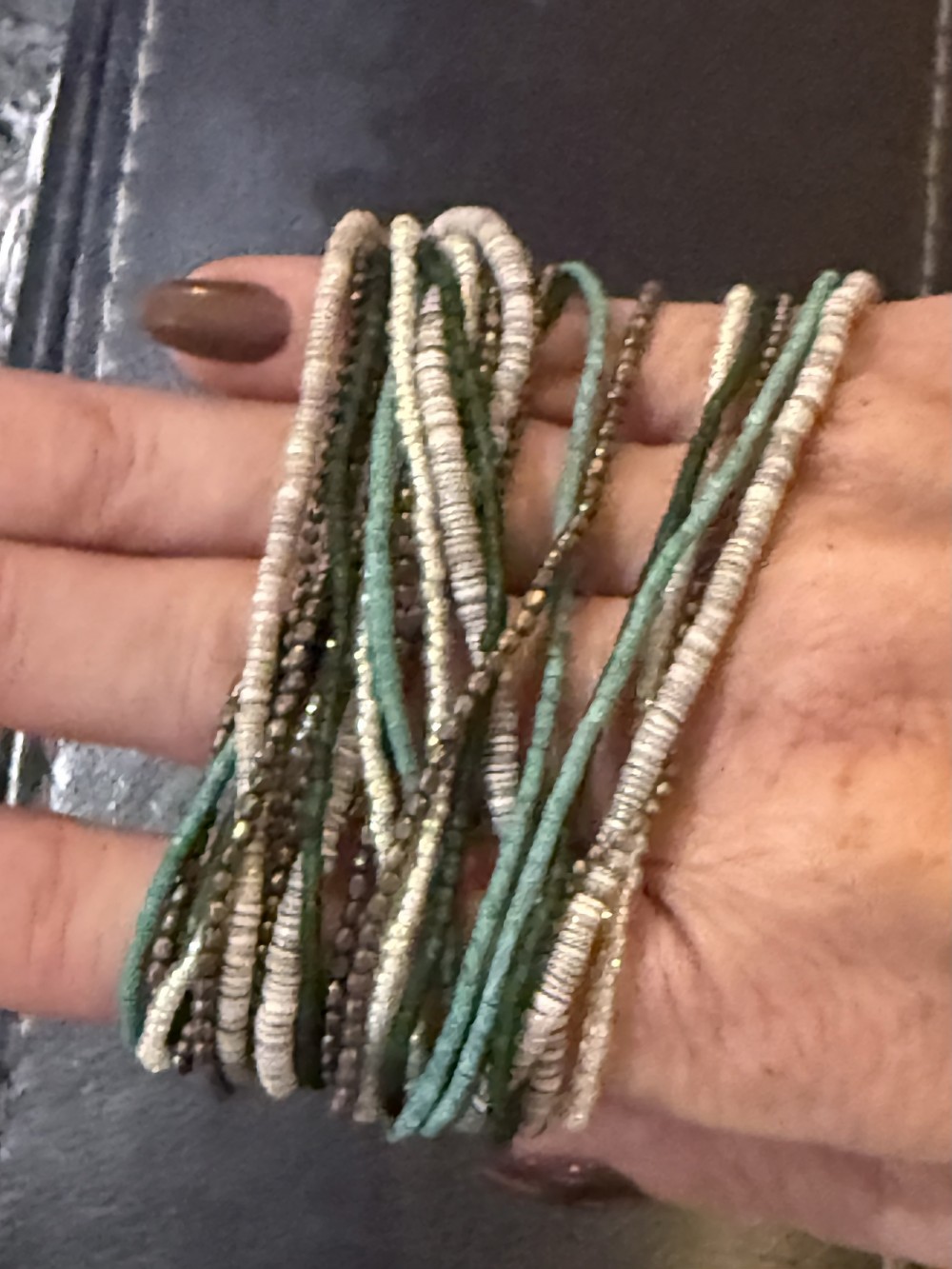 Necklace - Colorful Green and White Glass Beads