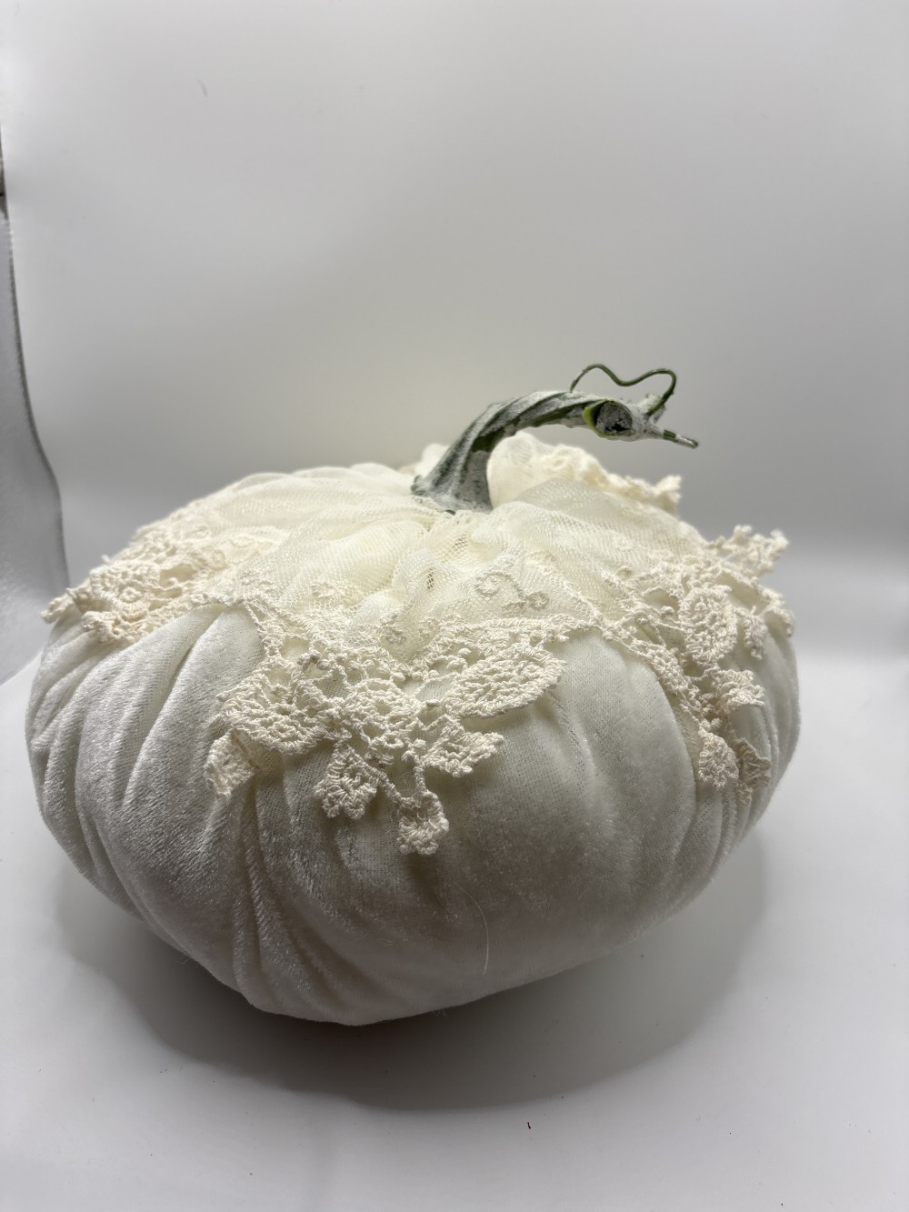 Lace & Chenille Fabric Pumpkin ~10 inch W