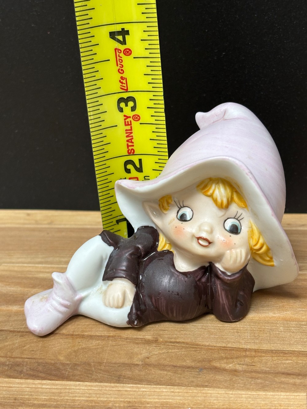 Kitsch Pixie Elf Figurine Homco 5213 Vintage Figurine Big Pink Hat Big Eyes Cottage Whimsical