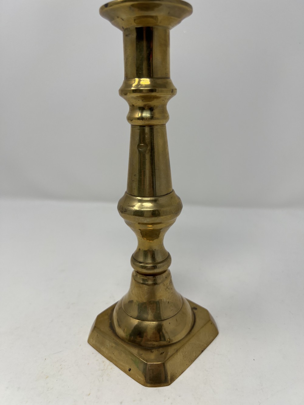 Heavy Brass Candle Stick w/Green Candle