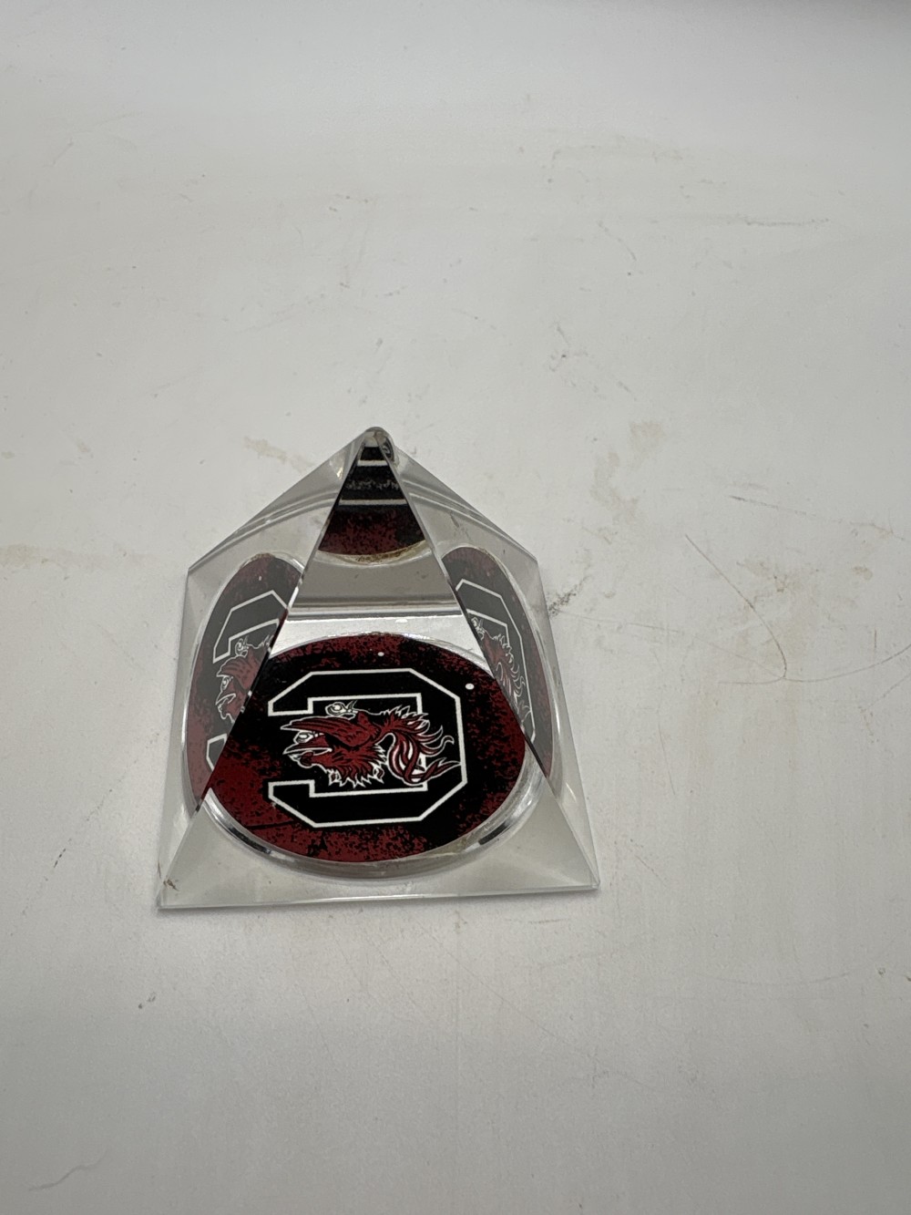USC Gamecock Crystal Pyramid Paper Weight 2 inch As-is