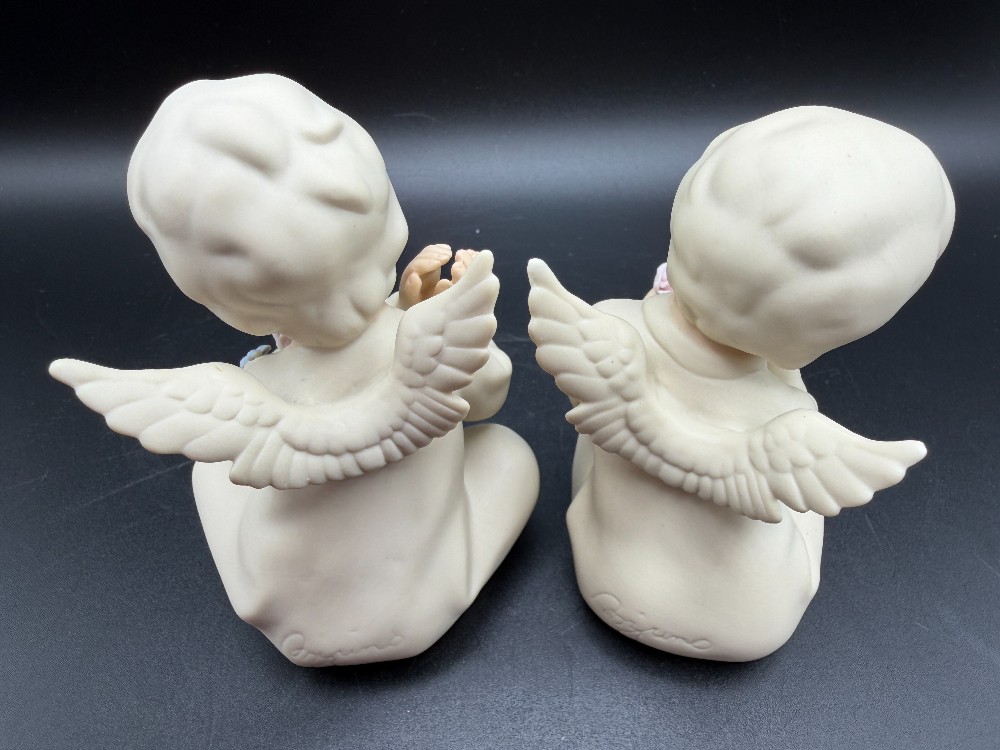 Vintage 1991 Homco Porcelain Sitting Angel Figurines - Set of 2 Signed Mizuno Cherubs