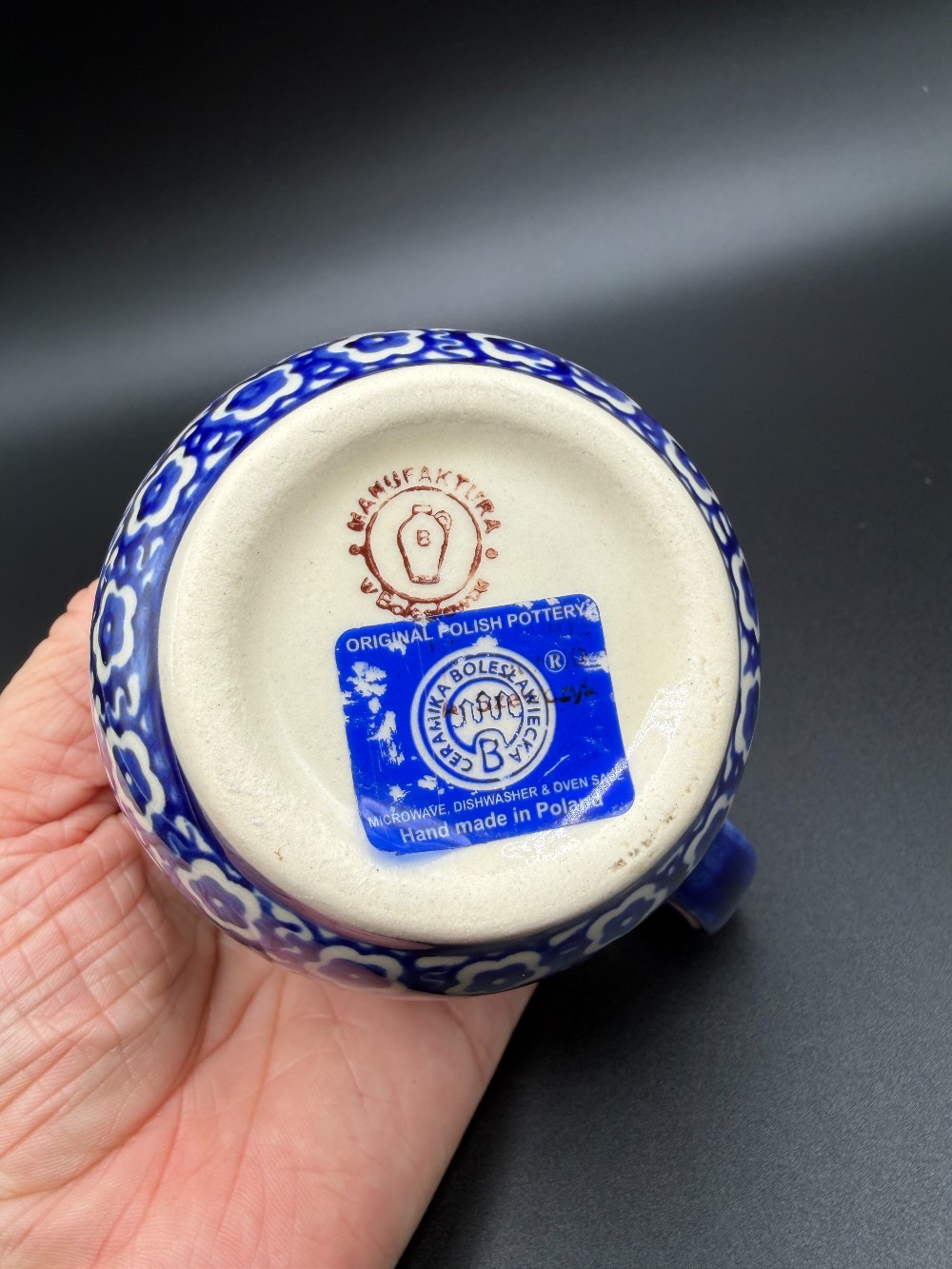 Manufaktura Polish Pottery Blue Butterfly & Floral Creamer Pitcher