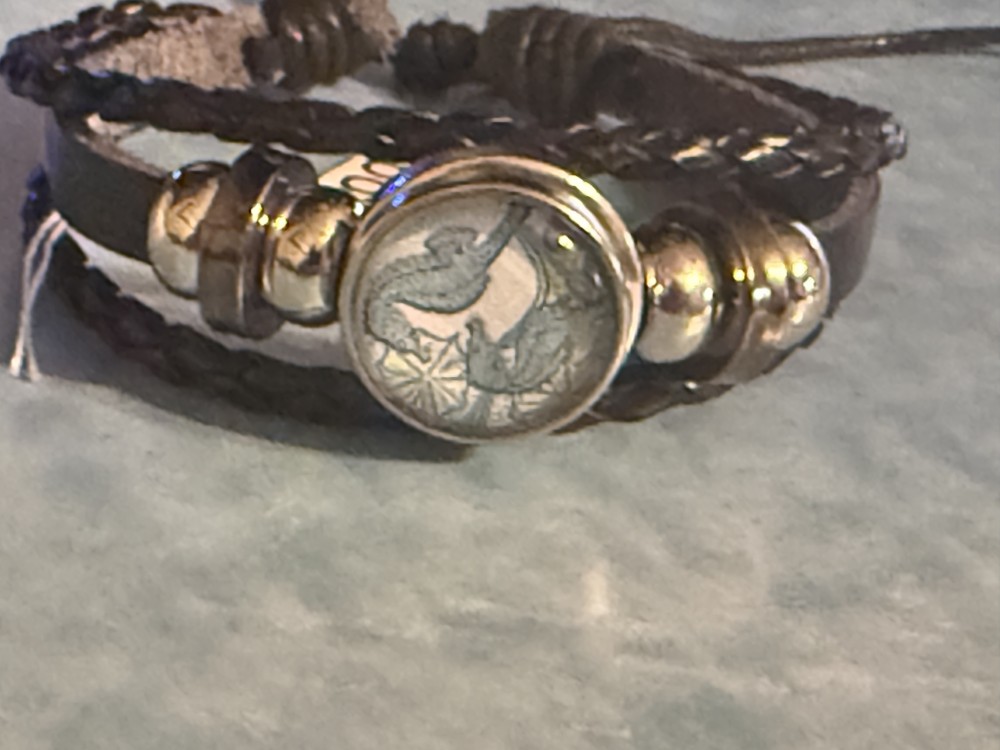 Bracelet-Genuine Leather Black 3 strap Sea Horse