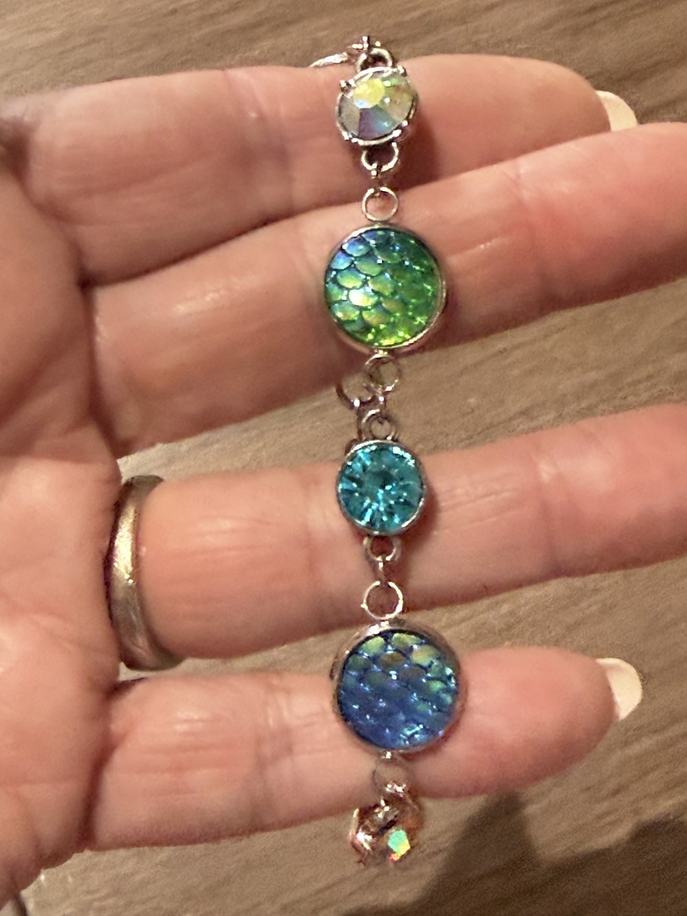 Bracelet Mermaid or Dragon Skin Medallions with Crystal Accents
