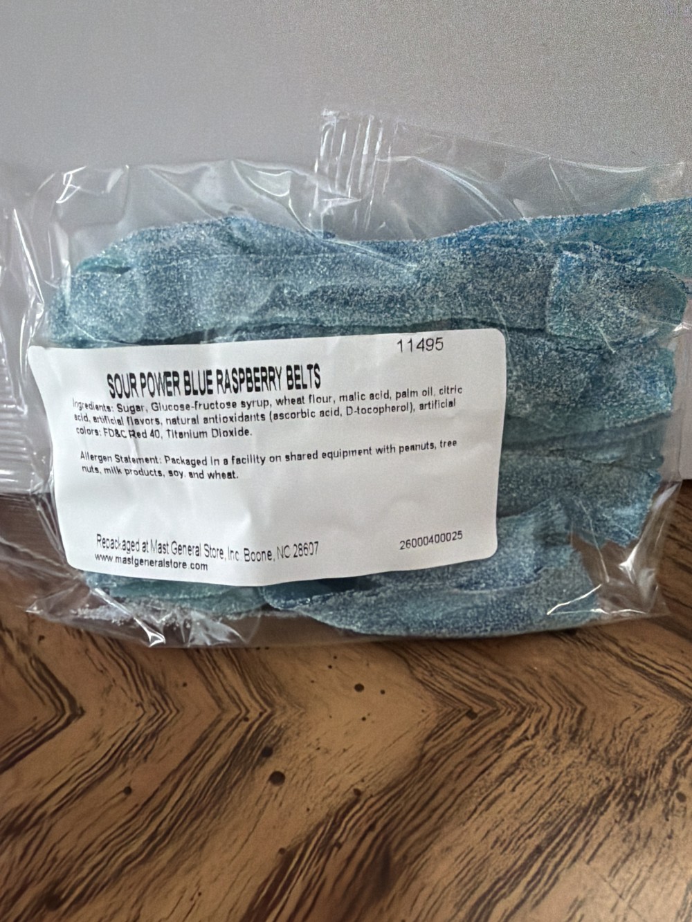 Sour power blue raspberry belts candy