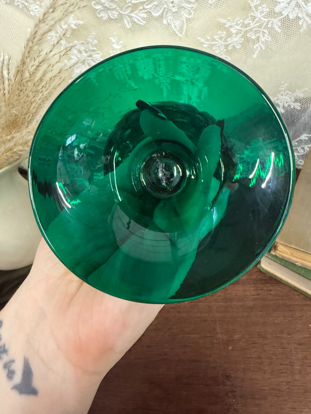 Emerald Green Optic Glass Brandy Snifter Vase