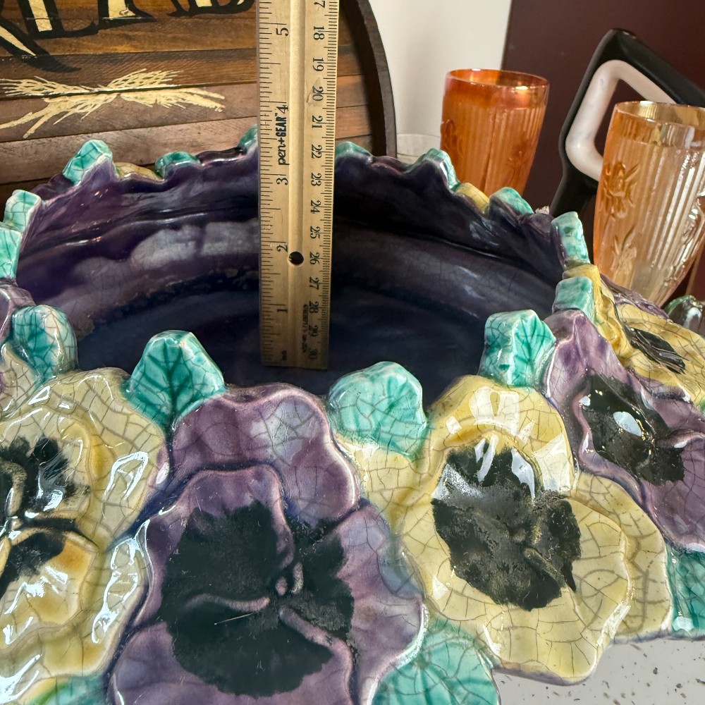 Signed Fleur de Terre 1998 Pansy Majolica Style Bowl