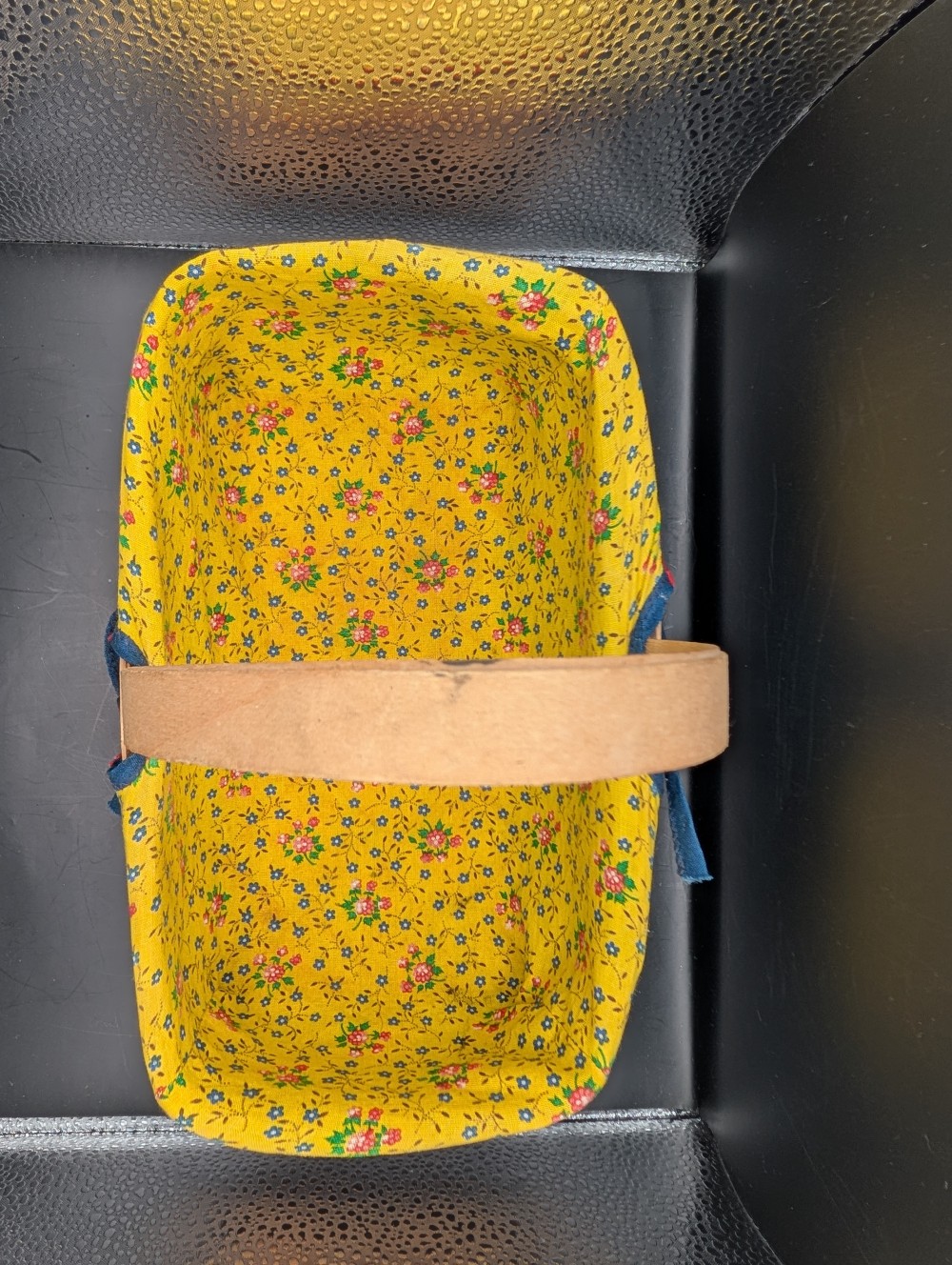 Fabric lined basket, yellow floral