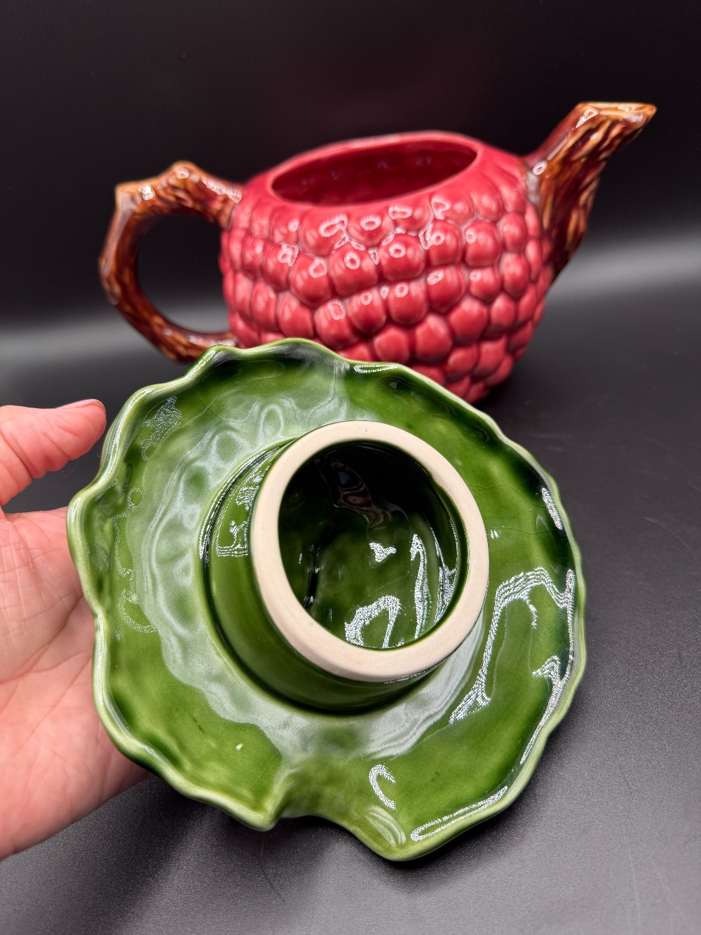 Vintage Jay Willfred Andrea by Sadek Raspberry Teapot - Majolica Ceramic Figural Berry Pot - Made in Portugal
