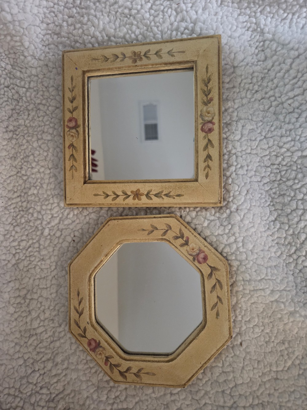 VTG Pair Of Small Mirrors Rose Pattern